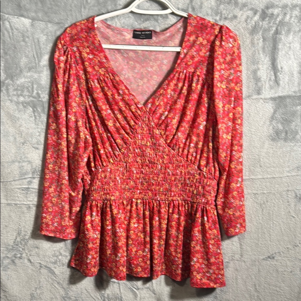 Lane Bryant top babydoll ruched floral  3/4 sleeves plus size 14‎ / 16 Y2K style